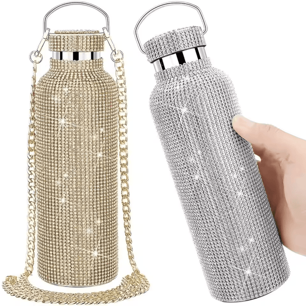 Portable Thermal Rhinestone Water Bottle Stainless Steel Chain Glitter Tumbler