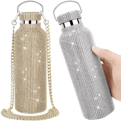 Portable Thermal Rhinestone Water Bottle Stainless Steel Chain Glitter Tumbler